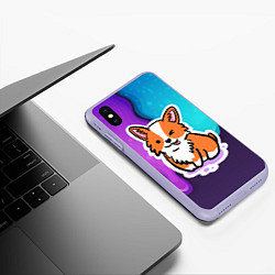 Чехол iPhone XS Max матовый Милый корги, цвет: 3D-светло-сиреневый — фото 2