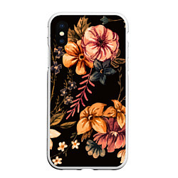 Чехол iPhone XS Max матовый Цветы, цвет: 3D-белый
