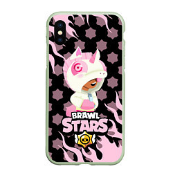 Чехол iPhone XS Max матовый Brawl stars Unicorn, цвет: 3D-салатовый