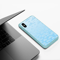 Чехол iPhone XS Max матовый Очень светлые голубые облака, цвет: 3D-мятный — фото 2