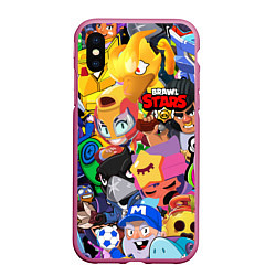 Чехол iPhone XS Max матовый BRAWL STARS, цвет: 3D-малиновый