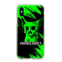 Чехол iPhone XS Max матовый MINECRAFT CREEPER CAT, цвет: 3D-салатовый