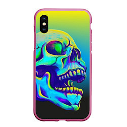 Чехол iPhone XS Max матовый Neon skull, цвет: 3D-малиновый