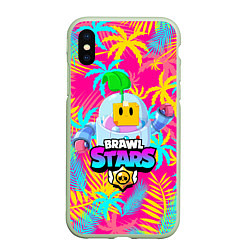 Чехол iPhone XS Max матовый BRAWL STARS SPROUT TROPICAL, цвет: 3D-салатовый