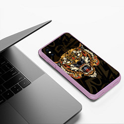 Чехол iPhone XS Max матовый Тигровый стимпанк Tiger, цвет: 3D-сиреневый — фото 2