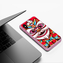 Чехол iPhone XS Max матовый Морда Азиатского Льва, цвет: 3D-розовый — фото 2