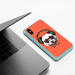 Чехол iPhone XS Max матовый Панда-меломан, цвет: 3D-мятный — фото 2