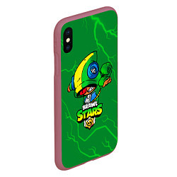 Чехол iPhone XS Max матовый BRAWL STARS LEON ЛЕОН, цвет: 3D-малиновый — фото 2