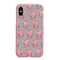 Чехол iPhone XS Max матовый РОЗОВЫЕ СЛОНИКИ ПАТТЕРН, цвет: 3D-розовый
