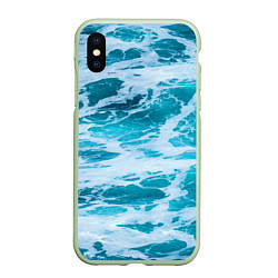 Чехол iPhone XS Max матовый Вода волны пена море, цвет: 3D-салатовый