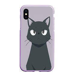 Чехол iPhone XS Max матовый Чёрный кот, цвет: 3D-сиреневый