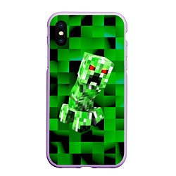 Чехол iPhone XS Max матовый Minecraft creeper, цвет: 3D-сиреневый