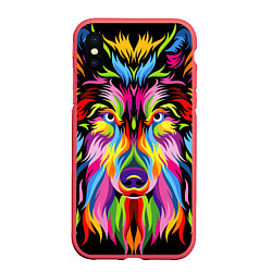 Чехол iPhone XS Max матовый Neon wolf, цвет: 3D-красный