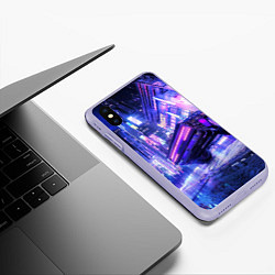 Чехол iPhone XS Max матовый Cyberpunk city, цвет: 3D-светло-сиреневый — фото 2