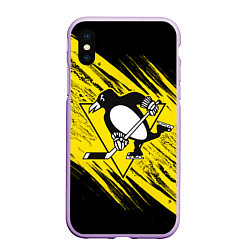 Чехол iPhone XS Max матовый Pittsburgh Penguins Sport, цвет: 3D-сиреневый