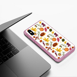 Чехол iPhone XS Max матовый Уют, ежи, листья и банка варенья, цвет: 3D-розовый — фото 2