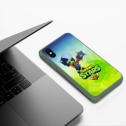 Чехол iPhone XS Max матовый Brawl StarsZombibi, цвет: 3D-темно-зеленый — фото 2