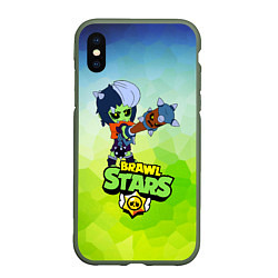 Чехол iPhone XS Max матовый Brawl StarsZombibi, цвет: 3D-темно-зеленый