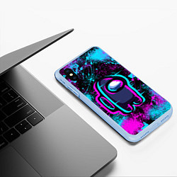 Чехол iPhone XS Max матовый NEON AMONG US, цвет: 3D-голубой — фото 2