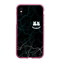 Чехол iPhone XS Max матовый Marshmello Dark Smile, цвет: 3D-малиновый