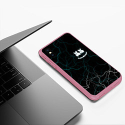 Чехол iPhone XS Max матовый Marshmello Dark Smile, цвет: 3D-малиновый — фото 2