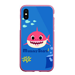Чехол iPhone XS Max матовый Mummy shark, цвет: 3D-малиновый