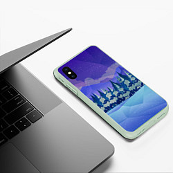 Чехол iPhone XS Max матовый Зимний лес, цвет: 3D-салатовый — фото 2