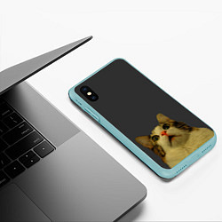 Чехол iPhone XS Max матовый Коте смотрит вверх, цвет: 3D-мятный — фото 2
