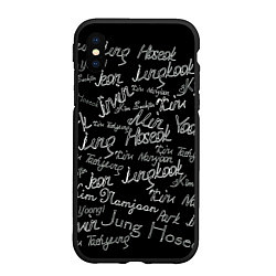 Чехол iPhone XS Max матовый BTS имена, цвет: 3D-черный
