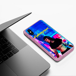 Чехол iPhone XS Max матовый Cyberpunk 2077, цвет: 3D-розовый — фото 2