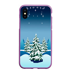 Чехол iPhone XS Max матовый Зимние ели под снегом арт, цвет: 3D-фиолетовый