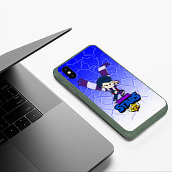 Чехол iPhone XS Max матовый Brawl StarsЭдгар, цвет: 3D-темно-зеленый — фото 2