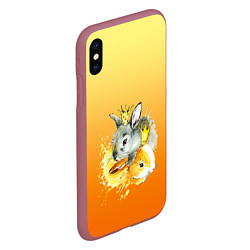 Чехол iPhone XS Max матовый Акварельные кролики милота, цвет: 3D-малиновый — фото 2