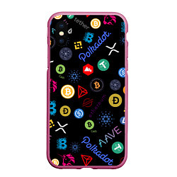 Чехол iPhone XS Max матовый BITCOIN PATTERN БИТКОИН Z, цвет: 3D-малиновый