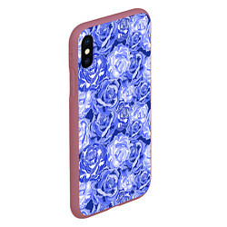 Чехол iPhone XS Max матовый Голубые и синие розы, цвет: 3D-малиновый — фото 2