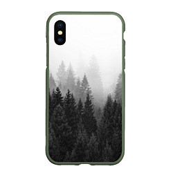 Чехол iPhone XS Max матовый Туманный лес, цвет: 3D-темно-зеленый