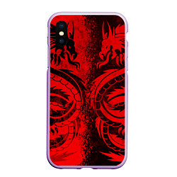 Чехол iPhone XS Max матовый BLACK RED DRAGONS TATOO, цвет: 3D-сиреневый