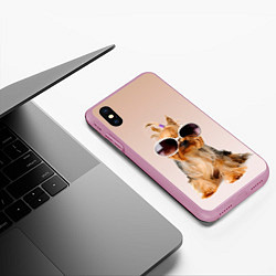 Чехол iPhone XS Max матовый Собака в очках, цвет: 3D-розовый — фото 2