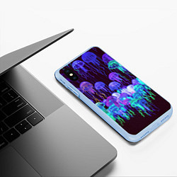 Чехол iPhone XS Max матовый Неоновые медузы, цвет: 3D-голубой — фото 2