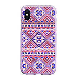 Чехол iPhone XS Max матовый Русские народные узоры, цвет: 3D-сиреневый