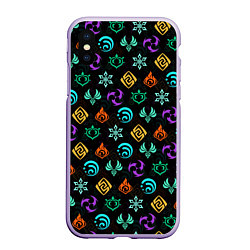 Чехол iPhone XS Max матовый GENSHIN IMPACT ЭМБЛЕМЫ, цвет: 3D-светло-сиреневый