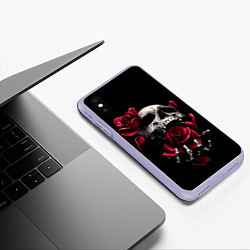 Чехол iPhone XS Max матовый ЧЕРЕП И РОЗЫ, цвет: 3D-светло-сиреневый — фото 2