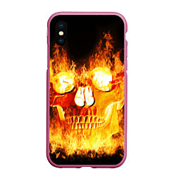 Чехол iPhone XS Max матовый Огненный череп, цвет: 3D-малиновый