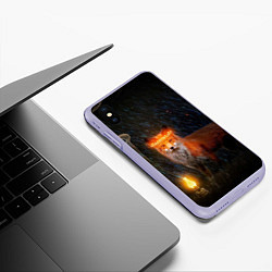 Чехол iPhone XS Max матовый Лиса с огненной короной, цвет: 3D-светло-сиреневый — фото 2