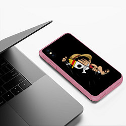 Чехол iPhone XS Max матовый ONE PIECE ЛУФФИ ЧЕРЕП СИМВОЛ, цвет: 3D-малиновый — фото 2