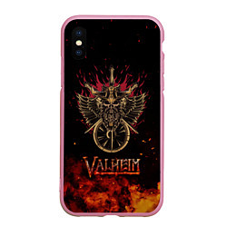 Чехол iPhone XS Max матовый Valheim символ черепа, цвет: 3D-розовый