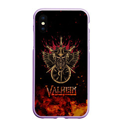 Чехол iPhone XS Max матовый Valheim символ черепа, цвет: 3D-сиреневый