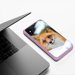 Чехол iPhone XS Max матовый Лисичка на сугробе, цвет: 3D-сиреневый — фото 2