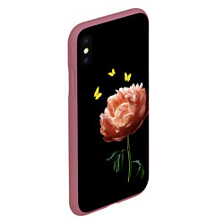 Чехол iPhone XS Max матовый Цветок и бабочка, цвет: 3D-малиновый — фото 2
