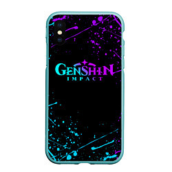 Чехол iPhone XS Max матовый GENSHIN IMPACT NEON LOGO, цвет: 3D-мятный